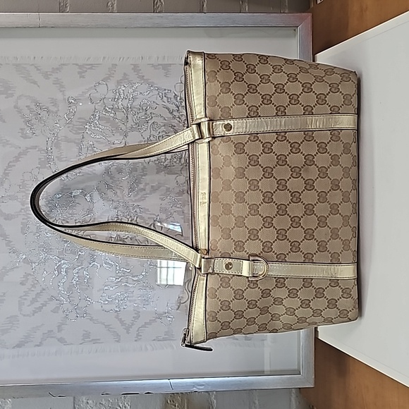 Gucci Abbey Tote Bag Tan & Gold Top Handle UPDATED β¨οΈ π - Picture 1 of 17